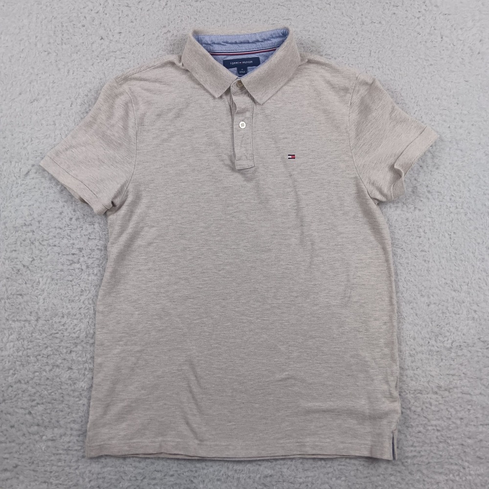 Tommy Hilfiger Polo Shirt Custom Fit Mens M Gray Short Sleeve Cotton Pique Logo
